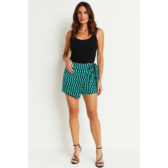 DVF Diane Von Furstenberg x Target Green Pattern Waist Tie Skorts Women's Sz XS - Picture 1 of 8